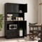 Black Natural Kitchen Pantry Cabinet with Microwave Stand Charging Station